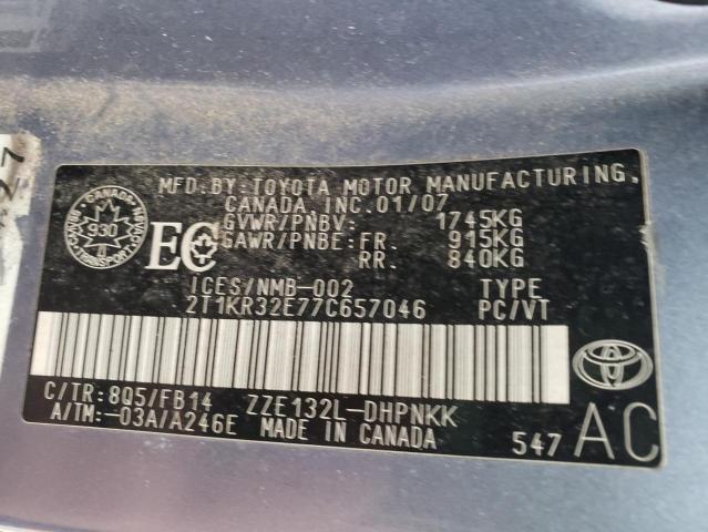 2T1KR32E77C657046 - 2007 TOYOTA COROLLA MA XR BLUE photo 12