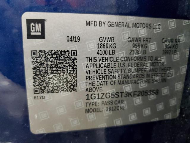 1G1ZG5ST3KF205358 - 2019 CHEVROLET MALIBU RS 蓝色 照片 12