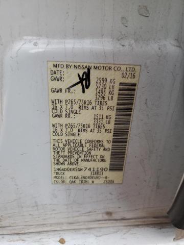 1N6AD0ER5GN741190 - 2016 NISSAN FRONTIER S WHITE photo 12