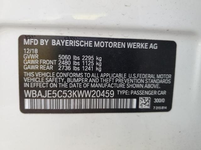 WBAJE5C53KWW20459 - 2019 BMW 540 I WHITE photo 13