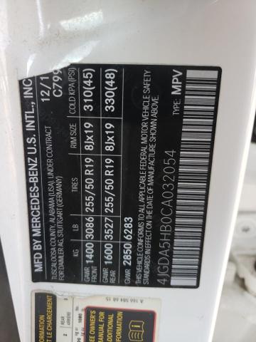 4JGDA5HB0CA032054 - 2012 MERCEDES-BENZ ML 350 4MATIC WHITE photo 12