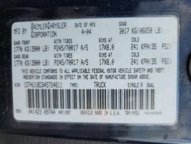 1D7HU18D34S724611 - 2004 DODGE RAM 1500 ST ლურჯი ფოტო 12