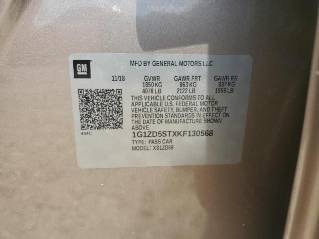 1G1ZD5STXKF130568 - 2019 CHEVROLET MALIBU LT TAN photo 12