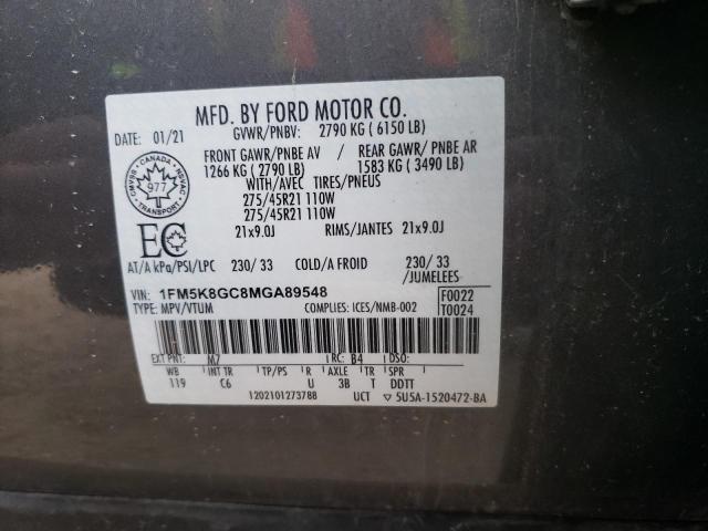 1FM5K8GC8MGA89548 - 2021 FORD EXPLORER ST GRAY photo 14