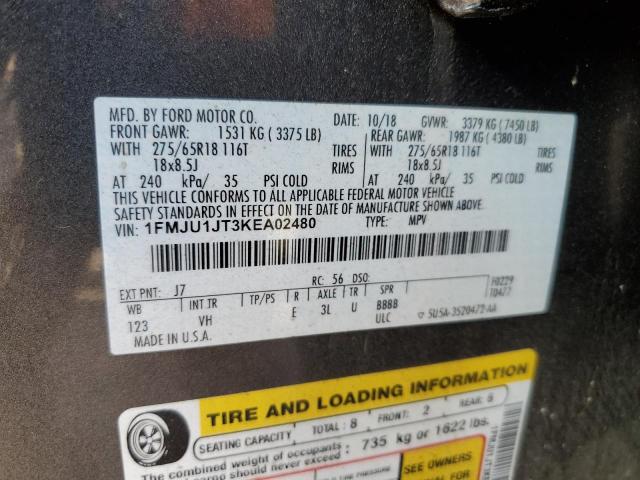 1FMJU1JT3KEA02480 - 2019 FORD EXPEDITION XLT Szary zdjęcie 13