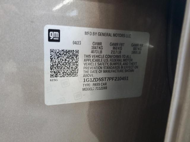 1G1ZD5ST7PF210451 - 2023 CHEVROLET MALIBU LT Kahverengi fotoğraf 12