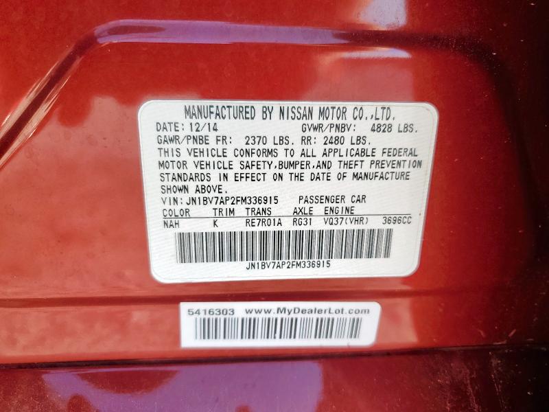 JN1BV7AP2FM336915 - 2015 INFINITI Q50 BASE წითელი ფოტო 12