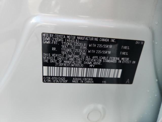 2T3DFREV7JW789530 - 2018 TOYOTA RAV4 LIMITED WHITE photo 13