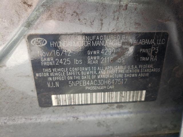 5NPEB4AC3DH647517 - 2013 HYUNDAI SONATA GLS GRAY photo 12