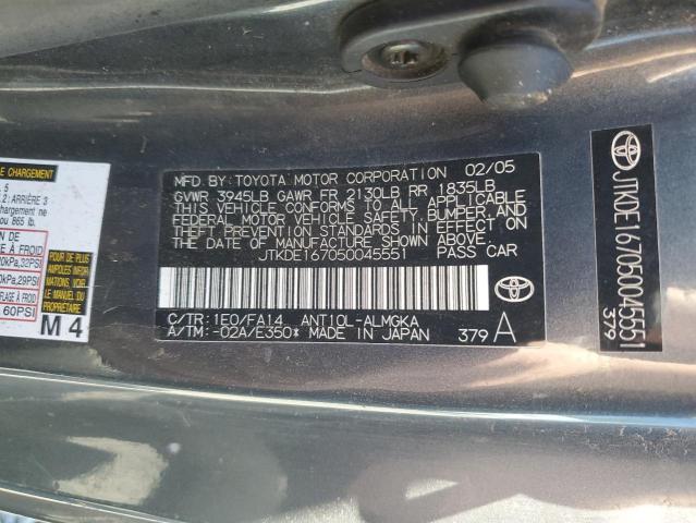 JTKDE167050045551 - 2005 TOYOTA SCION TC GRAY photo 12