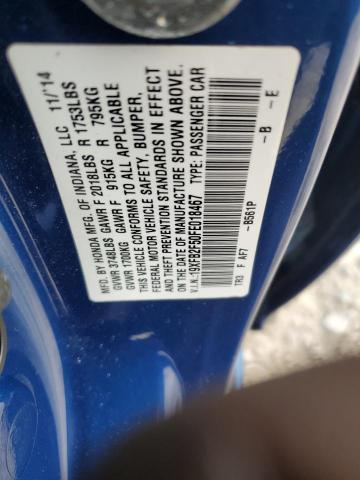 19XFB2F50FE018467 - 2015 HONDA CIVIC LX BLUE photo 12