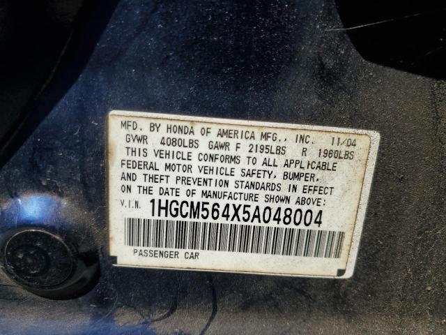 1HGCM564X5A048004 - 2005 HONDA ACCORD LX BLUE photo 12