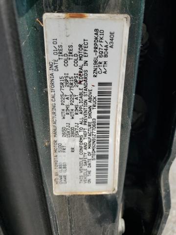5TEGM92N91Z770683 - 2001 TOYOTA TACOMA DOUBLE CAB PRERUNNER GREEN photo 12