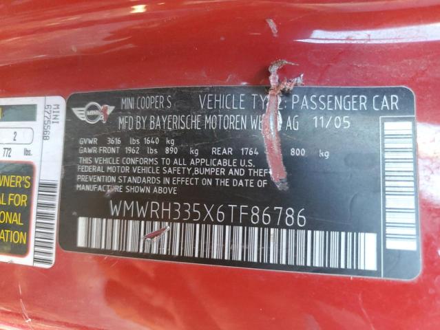 WMWRH335X6TF86786 - 2006 MINI COOPER S RED photo 12