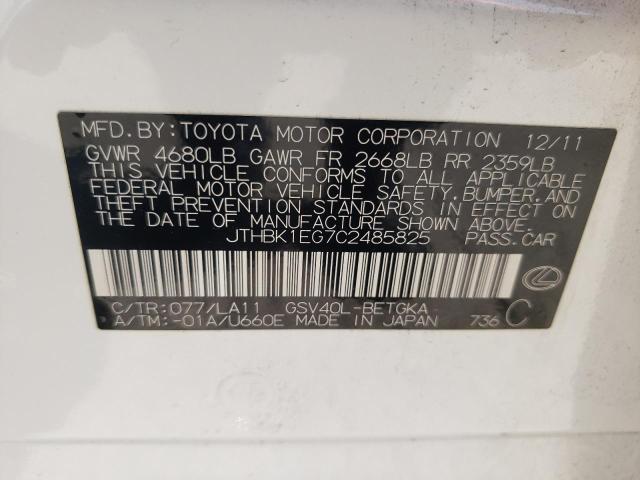 JTHBK1EG7C2485825 - 2012 LEXUS ES 350 WHITE photo 12