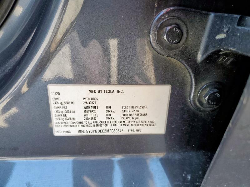 5YJYGDEE2MF080645 - 2021 TESLA MODEL Y Grau Foto 12