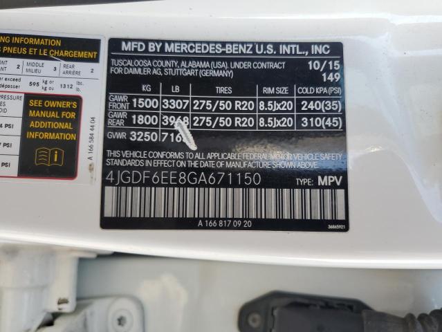 4JGDF6EE8GA671150 - 2016 MERCEDES-BENZ GL 450 4MATIC WHITE photo 13