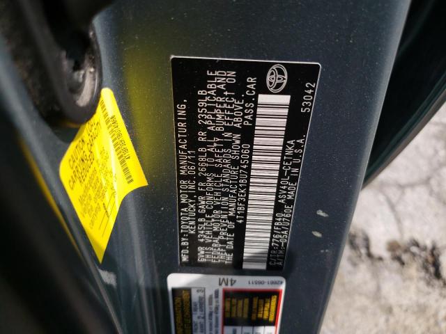 4T1BF3EK1BU745060 - 2011 TOYOTA CAMRY BASE فيروزي صورة 12
