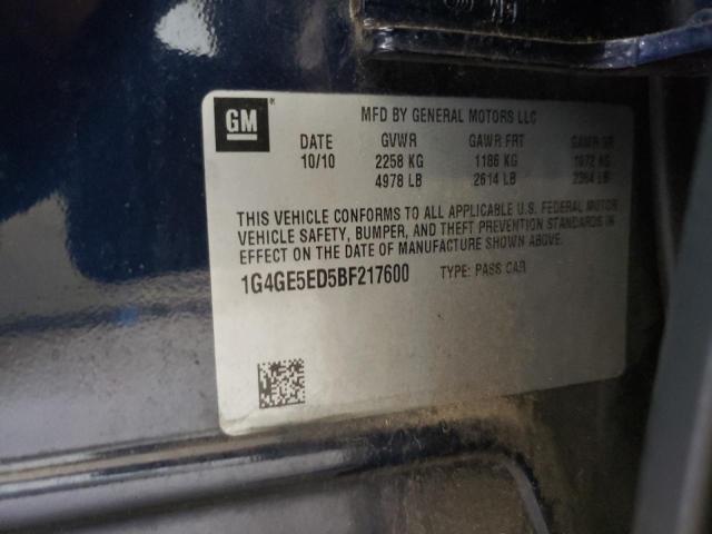 1G4GE5ED5BF217600 - 2011 BUICK LACROSSE CXS BLUE photo 12