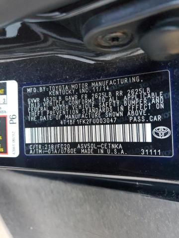 4T1BF1FK2FU003047 - 2015 TOYOTA CAMRY LE BLACK photo 12