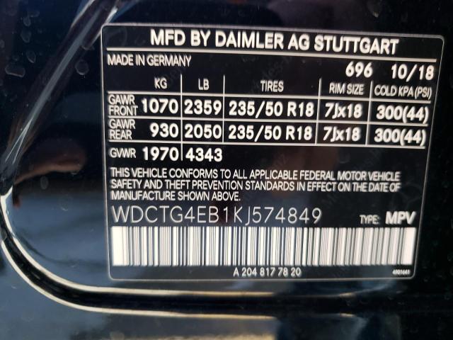 WDCTG4EB1KJ574849 - 2019 MERCEDES-BENZ GLA 250 BLACK photo 14