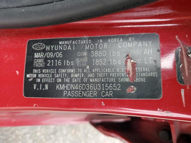 KMHDN46D36U315652 - 2006 HYUNDAI ELANTRA GLS RED photo 12