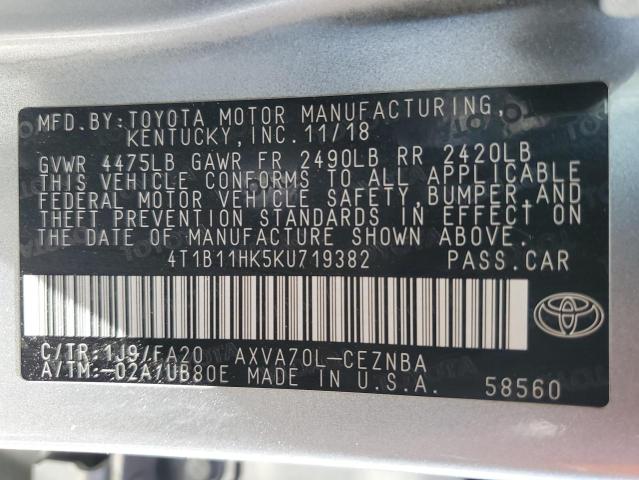 4T1B11HK5KU719382 - 2019 TOYOTA CAMRY L Gümüş foto 13