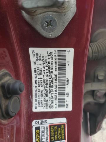 1HGFA16847L015783 - 2007 HONDA CIVIC EX ბურგუნდია ფოტო 12