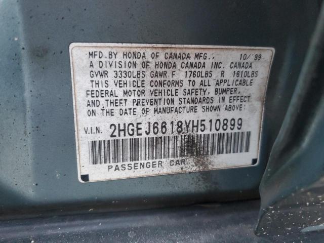 2HGEJ6618YH510899 - 2000 HONDA CIVIC BASE BLACK photo 13