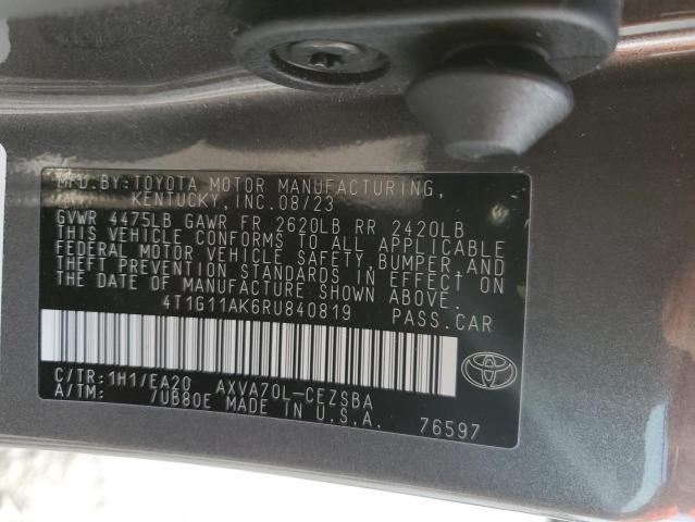 4T1G11AK6RU840819 - 2024 TOYOTA CAMRY SE NIGHT SHADE CHARCOAL photo 12