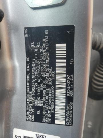 5TFBT54147X008751 - 2007 TOYOTA TUNDRA DOUBLE CAB SR5 SILVER photo 12