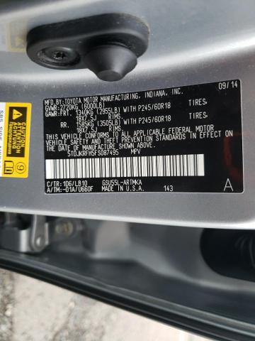 5TDJKRFH5FS087495 - 2015 TOYOTA HIGHLANDER XLE 银色 照片 14