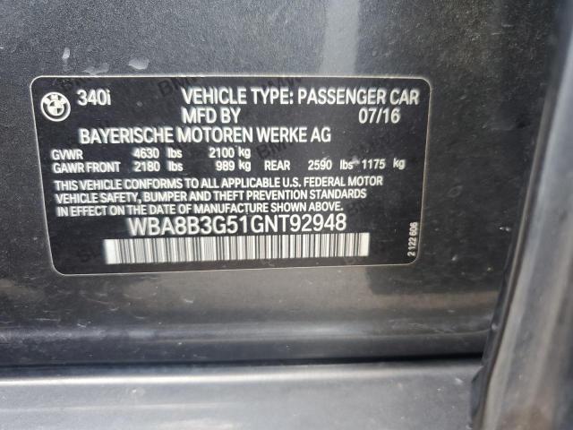 WBA8B3G51GNT92948 - 2016 BMW 340 I 灰色 照片 13