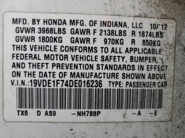 19VDE1F74DE016236 - 2013 ACURA ILX 20 TECH WHITE photo 13