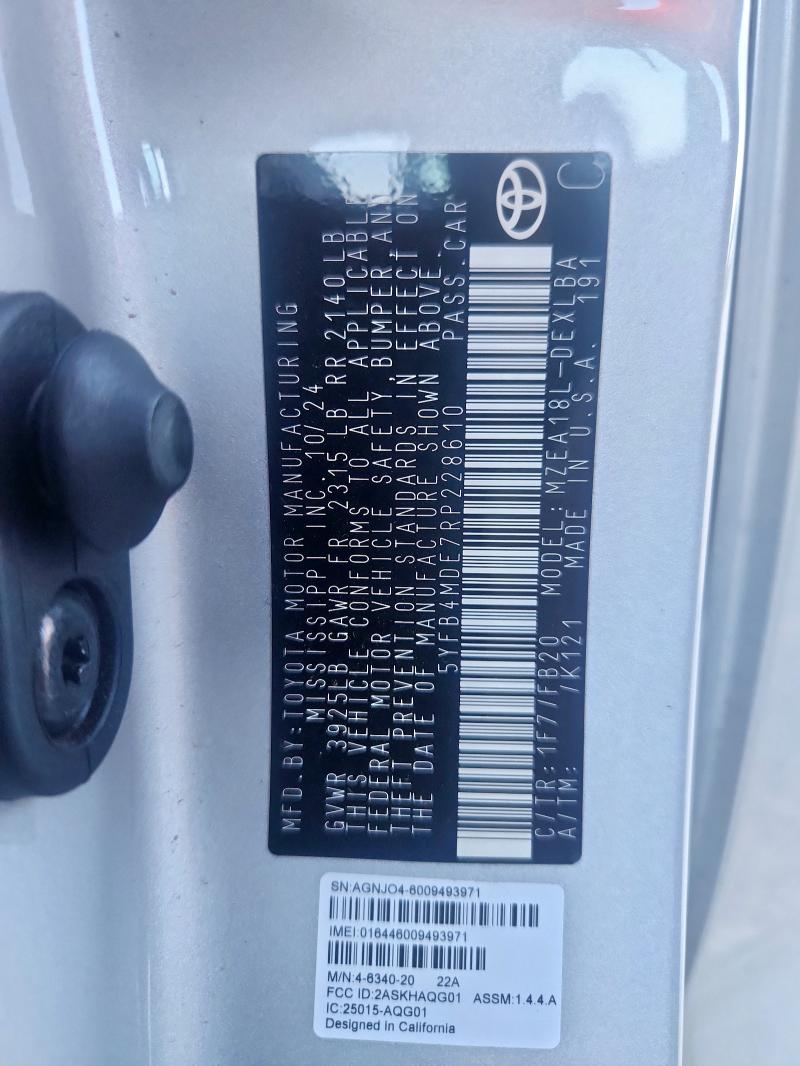 5YFB4MDE7RP228610 - 2024 TOYOTA COROLLA LE ვერცხლისფერი ფოტო 12