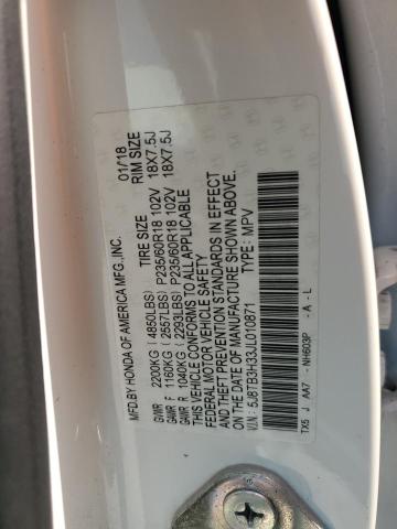 5J8TB3H33JL010871 - 2018 ACURA RDX WHITE photo 12