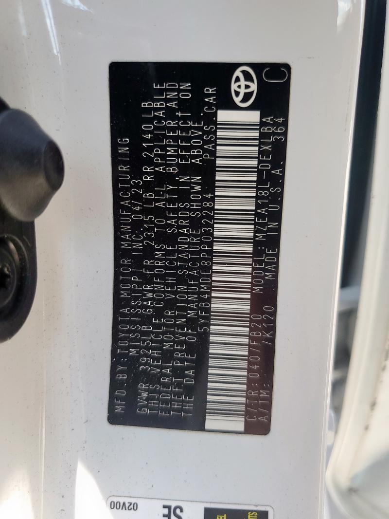 5YFB4MDE8PP032284 - 2023 TOYOTA COROLLA LE WHITE photo 12