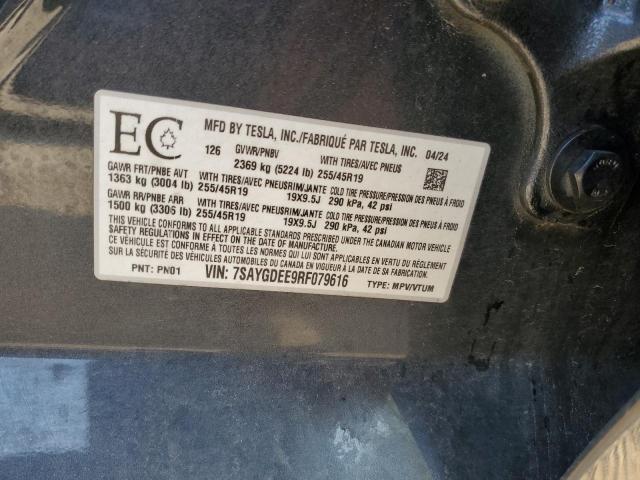 7SAYGDEE9RF079616 - 2024 TESLA MODEL Y Մոխրագույն լուսանկար 14