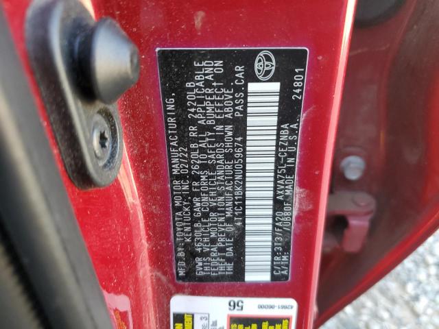 4T1C11BK2NU059674 - 2022 TOYOTA CAMRY LE 红色 照片 12