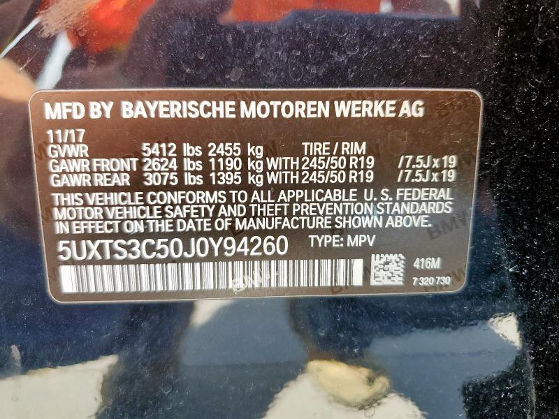 5UXTS3C50J0Y94260 - 2018 BMW X3 XDRIVEM40I BLACK photo 13