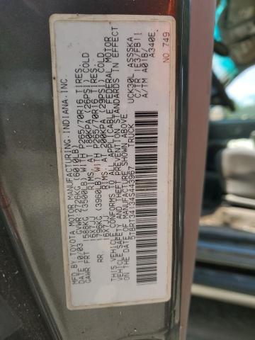 5TBRT34134S443967 - 2004 TOYOTA TUNDRA ACCESS CAB SR5 GRAY photo 12