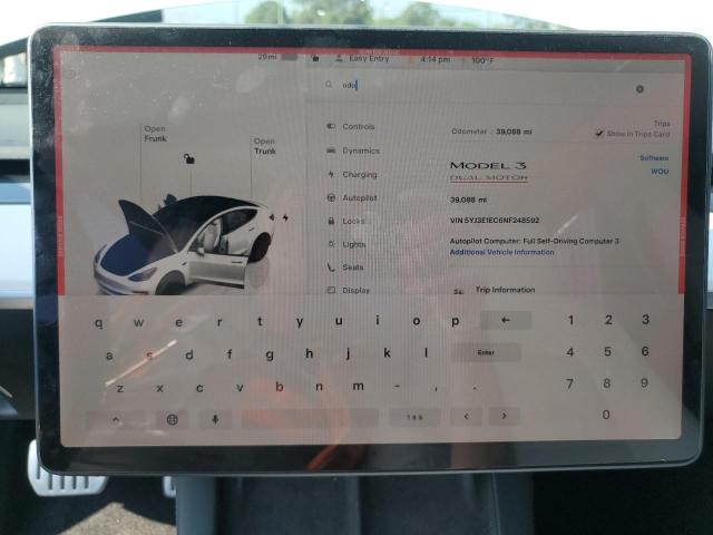 5YJ3E1EC6NF248592 - 2022 TESLA MODEL 3 Սպիտակ լուսանկար 9