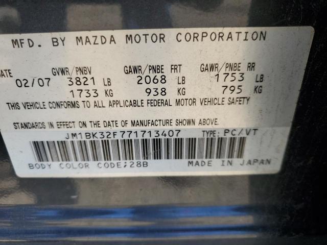 JM1BK32F771713407 - 2007 MAZDA 3 I GRAY photo 12