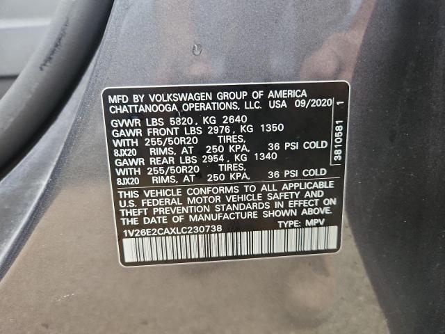 1V26E2CAXLC230738 - 2020 VOLKSWAGEN ATLAS CROS SE GRAY photo 14