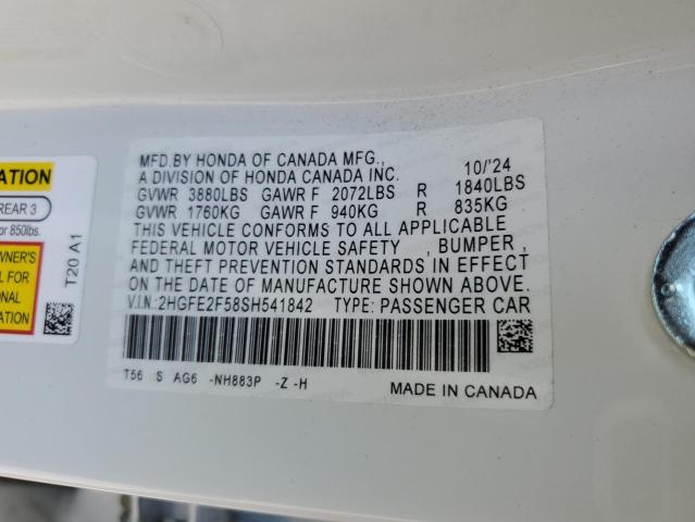 2HGFE2F58SH541842 - 2025 HONDA CIVIC SPORT 白色 照片 12