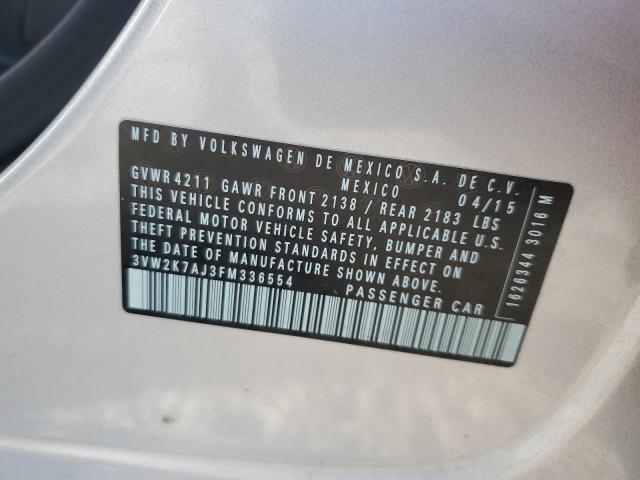 3VW2K7AJ3FM336554 - 2015 VOLKSWAGEN JETTA BASE 银色 照片 12