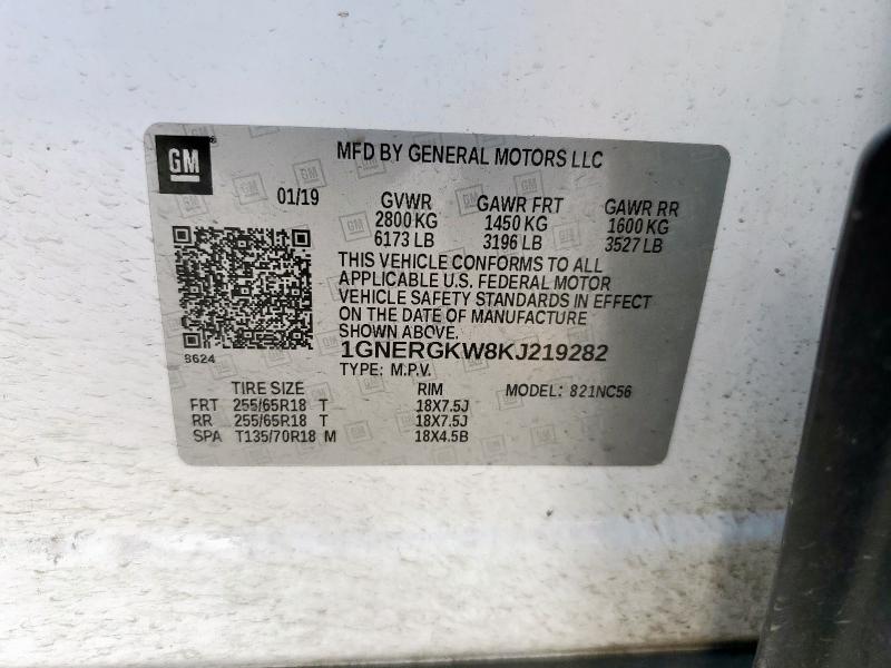 1GNERGKW8KJ219282 - 2019 CHEVROLET TRAVERSE LT Ağ foto 13