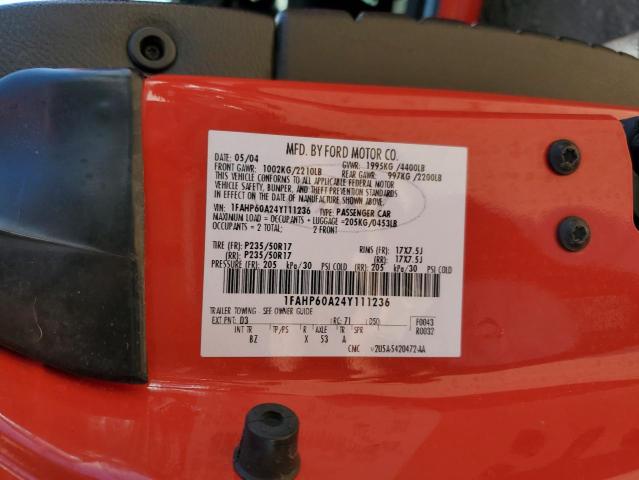 1FAHP60A24Y111236 - 2004 FORD THUNDERBIR RED photo 12