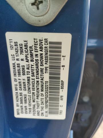 19XFB2F52CE032270 - 2012 HONDA CIVIC LX BLUE photo 12