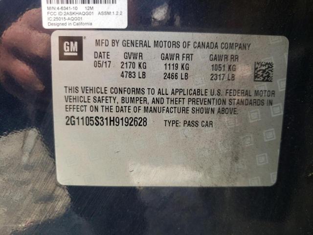 2G1105S31H9192628 - 2017 CHEVROLET IMPALA LT ლურჯი ფოტო 12